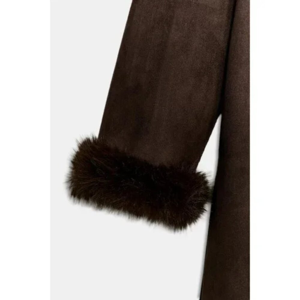 ZARA BELTED FAUX FUR COAT ZW COLLECTION - Picture 8 of 9